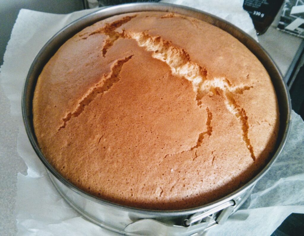 Tradycyjny biszkopt bez proszku do pieczenia upieczony w tortownicy