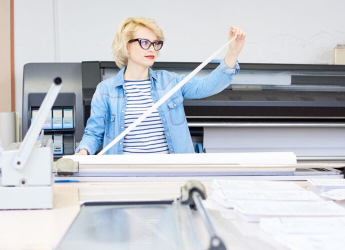 Kobieta pracująca w drukarni tekstylnej