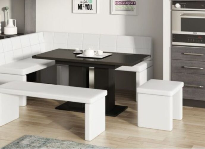 Nowoczesna kuchnia z narożnikiem przy stole