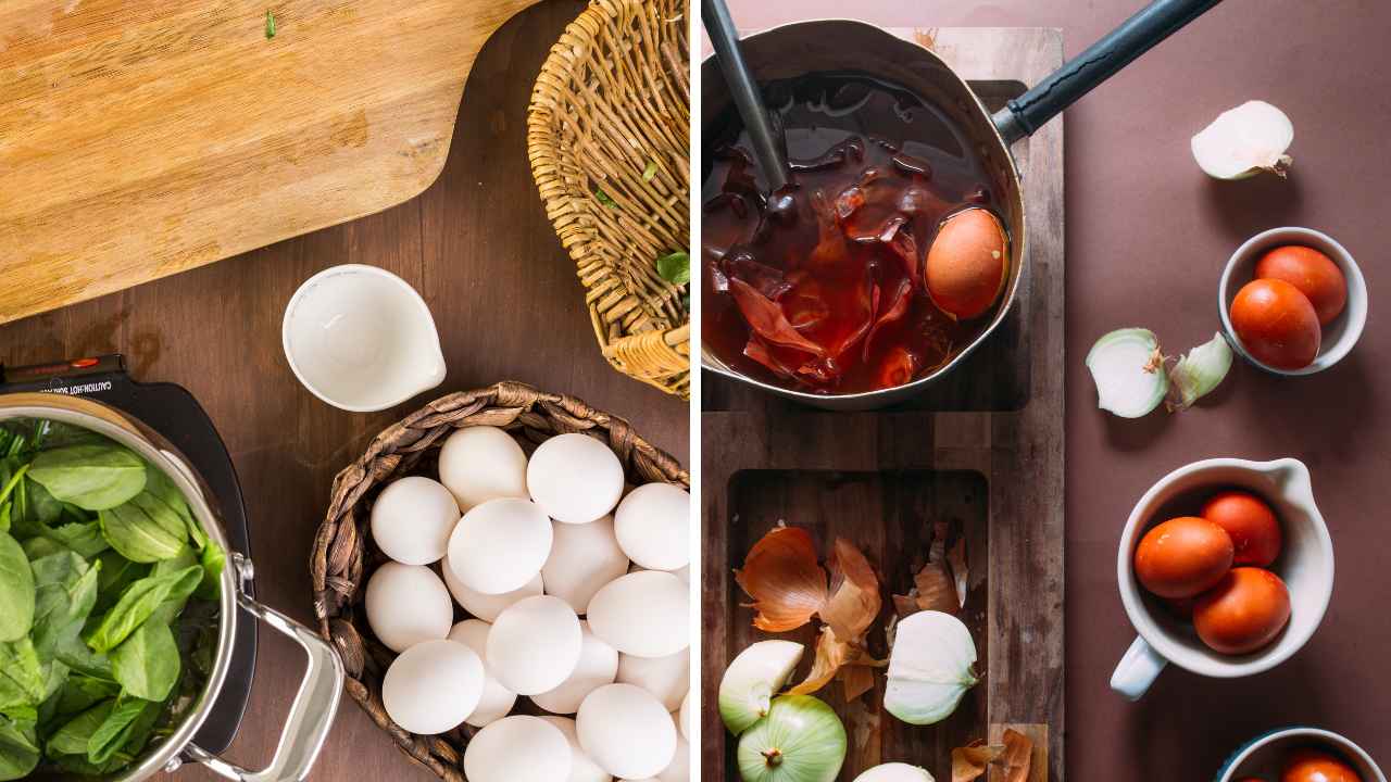 Barwienie pisanek w liściach szpinaku i łupinach cebuli