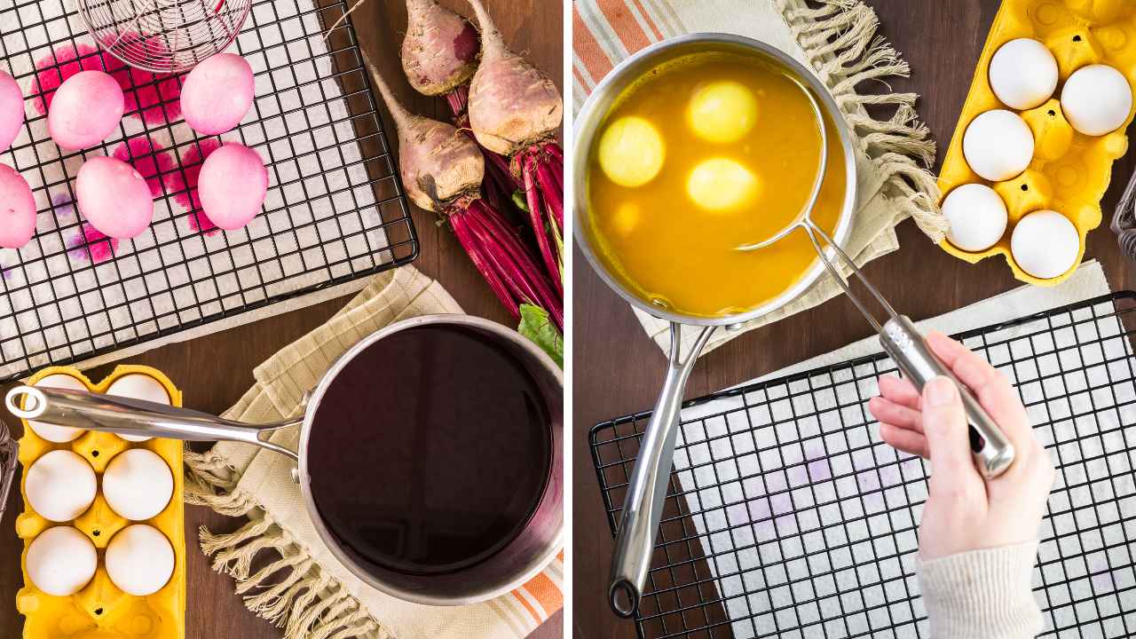 Farbowanie jajek przy użyciu soku z buraków oraz kurkumy