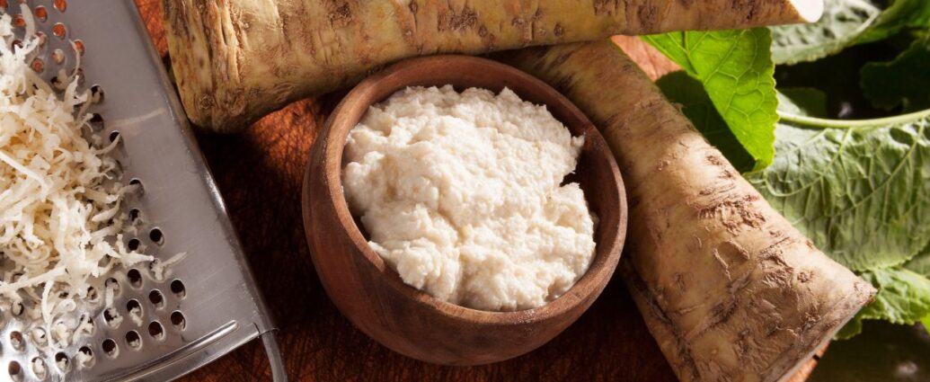 Utarty korzeń świeżego chrzanu