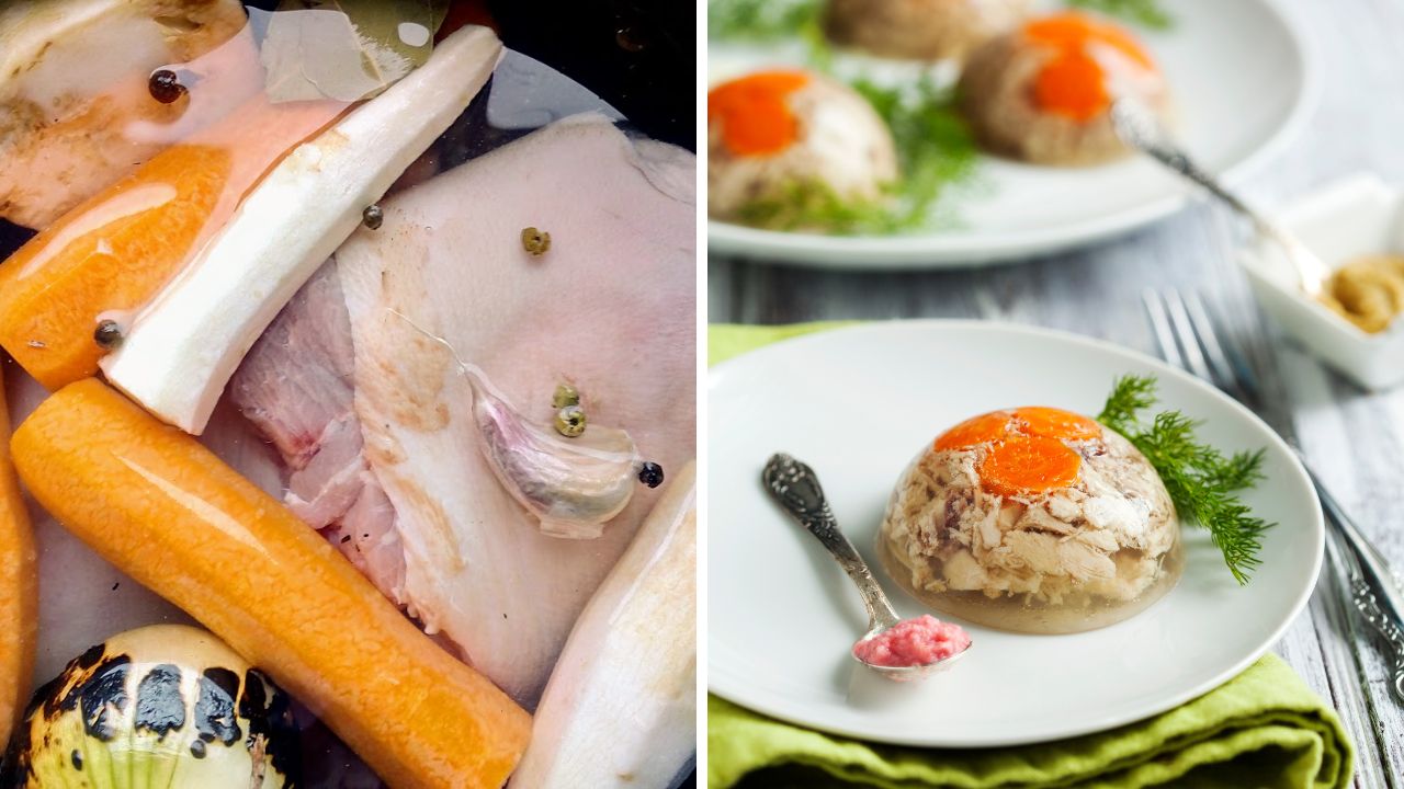 Składniki potrzebne na tymbaliki - świeże mięso drobiowe i warzywa do wywaru