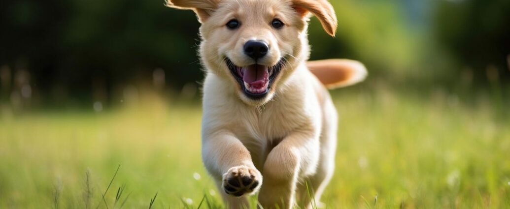 Szczeniak biegnący po trawie