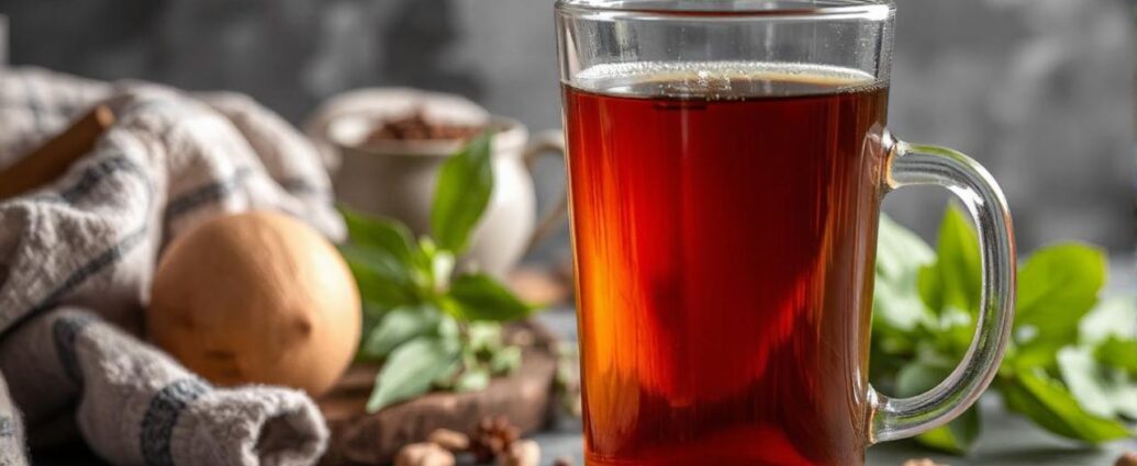 Ziołowa herbatka na trawienie, zaparzona w szklance