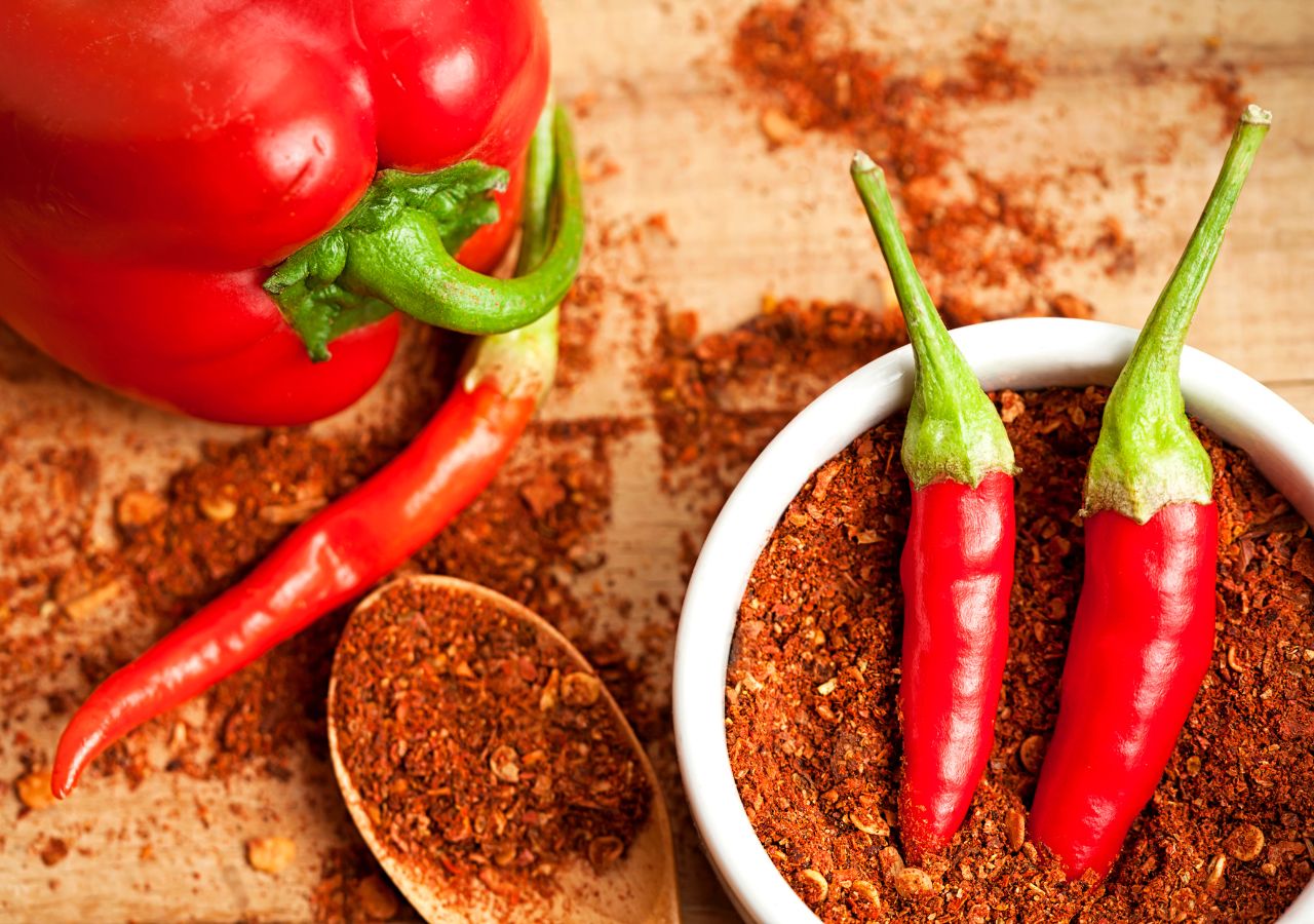 Papryka słodka, papryka suszona i papryczki chili