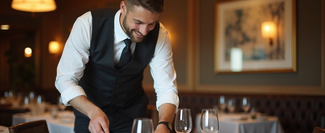 Kelner na sali restauracyjnej