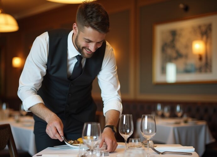 Kelner na sali restauracyjnej